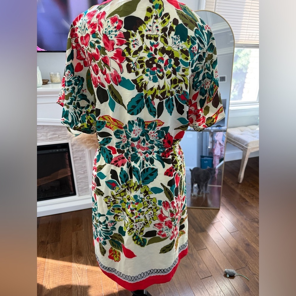 New York & Company Gorgeous Floral Midi Dress with Red and Green Accents - Picture 5 of 5